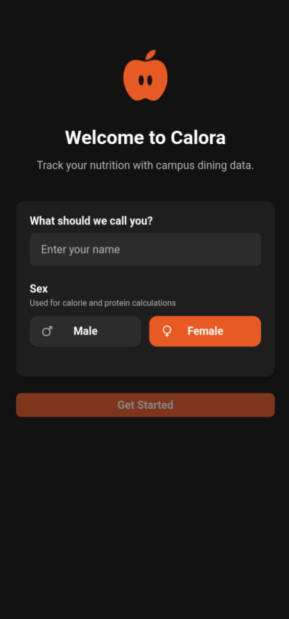 Calora app screenshot showing food diary