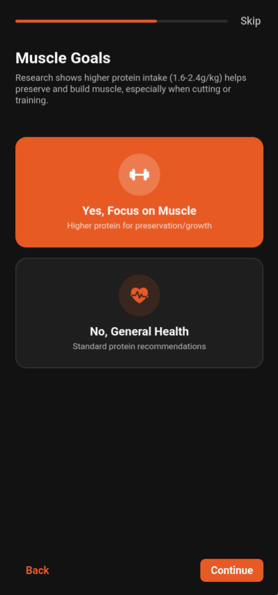 Calora app screenshot showing meal tracking